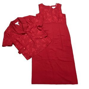 Sag Harbor Size 18 Red Flower Dress Suit Women 2PC Career Church Business spring